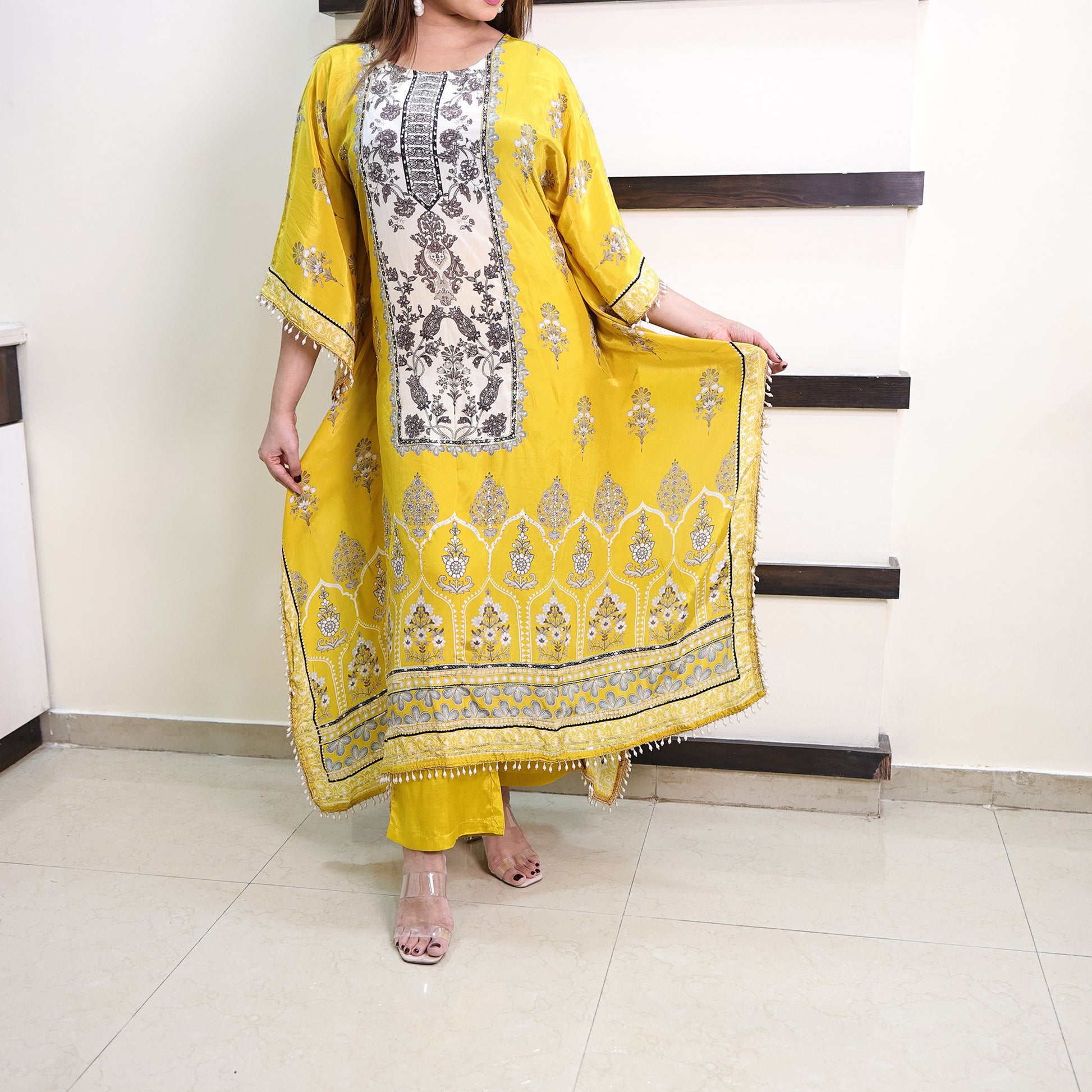 Royal Mustard Elegance kaftan with straight pants