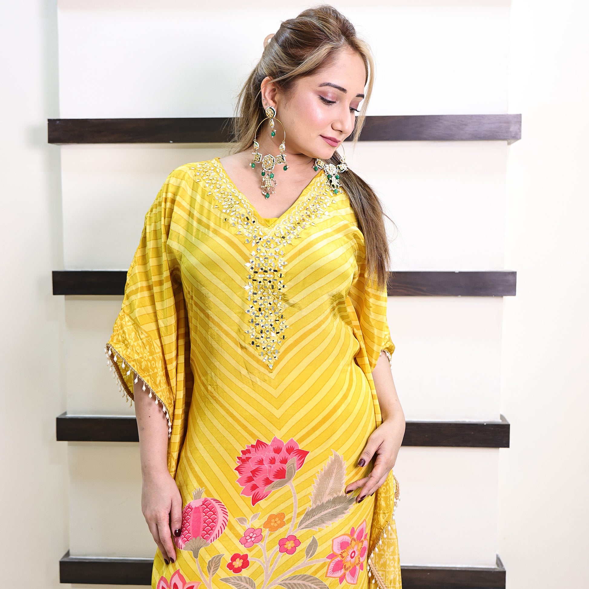 Sunlit Blossom kaftan with dhoti pants&nbsp;